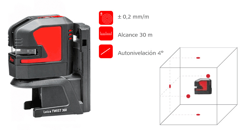 Nivel láser autonivelante de 4 líneas y 1 punto Lino L4P1 de Leica